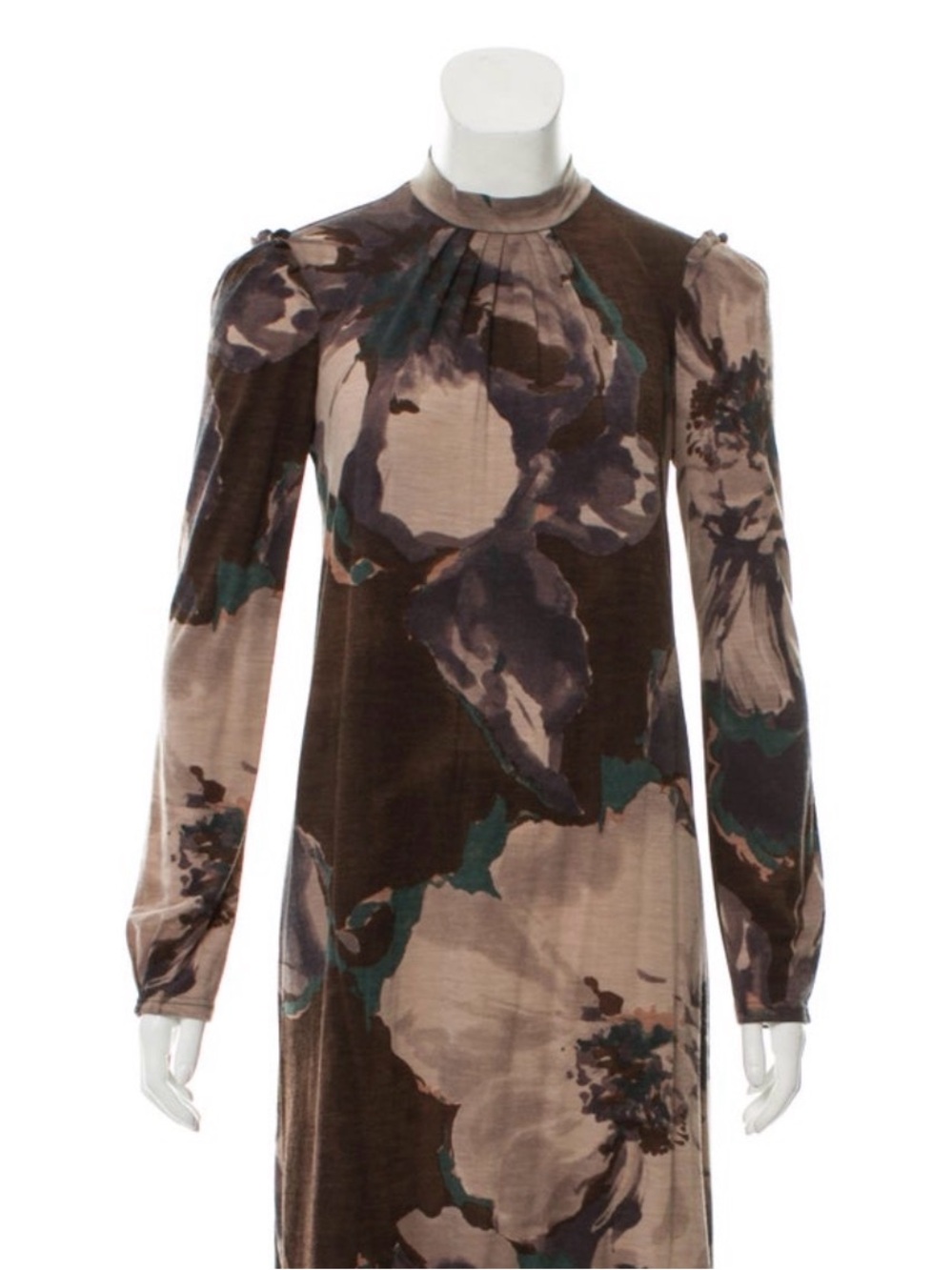 Etro Taupe and Black Floral Long Sleeve Dress